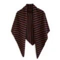Women pure wool triangular shawl scarf, stylish brown and black striped knit warm winter cape. - Black Coffee Stripe / 70x160cm
