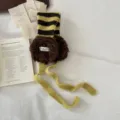 Winter warm knitted earmuffs with plush pads and ribbons, Korean style cute stripe ear warmers for women - Yellow