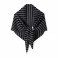 Women autumn winter pure wool knitted triangular scarf shawl warm cozy striped neckerchief - Black and Grey Striped / 70x160cm
