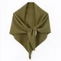 Olive green pure wool triangular scarf shawl for women minimalist autumn winter warm wrap - Green / 70x160cm