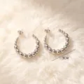 Pendientes de aro con cuentas de acero inoxidable plateado, joyería de moda 3cm - Estilo Plateado 3cm (1#) / Plateado
