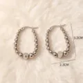 Pendientes de aro de acero inoxidable con cuentas, joyería plateada elegante de moda. - Estilo Ovalado Plateado 3.2cmx2.3cm (3#) / Plateado