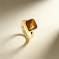 Elegante anillo ajustable dorado con piedra ojo de tigre cuadrada, joyería minimalista. - 5# Ojo de tigre amarillo