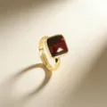 Anillo dorado ajustable con piedra cuadrada de ojo de tigre rojo. Joya elegante de mujer. - 6# Ojo de tigre rojo