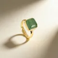 Anillo de oro ajustable elegante con piedra preciosa cuadrada verde para mujer joya - 7# Cuarzo fresa verde