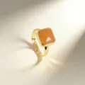 Elegante anillo abierto chapado en oro con hermosa piedra preciosa cuadrada naranja ajustable. - 9# Aventurina roja