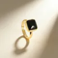 Anillo ajustable dorado con piedra negra, diseno minimalista elegante para mujeres y ninas. - 10# Obsidiana