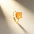 Anillo ajustable de color dorado con piedra cuadrada naranja, diseño muy elegante. - 12# Topacio