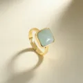 Elegante anillo de oro ajustable con piedra natural cuadrada azul claro para mujeres moda - 14# Aguamarina