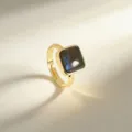Anillo de oro ajustable con piedra natural cuadrada, joya minimalista elegante para mujer. - 16# Labradorita