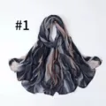 Detailed close-up view showcasing the soft satin silk tie-dye stripe scarf design. - Style #1