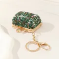 Grüne Tweed Mini Kussverschluss Münzbörse Schlüsselanhänger Luxus Stil Tasche Zubehör - Dunkelgrün