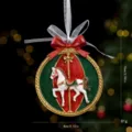 Christmas tree hanging ornament, vintage carousel horse design with bow, resin decor. - Red Green Rocking Horse / 8x8x10cm