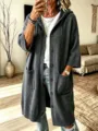 Oversized hooded knit cardigan for women, cozy long sleeve sweater coat with pockets. - S / Dark Gray