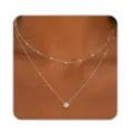 Elegante collar de doble capa de circonita con colgante solitario para mujer joya. - Estilo Decorativo de Perlas (Estilo 1) / Dorado