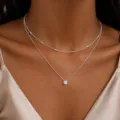 Elegante collar de plata de doble capa con colgante de circón brillante para estilo diario. - Estilo Decorativo de Tubos Metálicos (Estilo 3) / Plateado