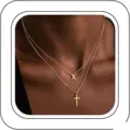 Collier double couche doré avec lettre X et croix pour femme, bijou ras de cou élégant. - Lettre X / Or