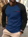 Men's long sleeve colorblock t-shirt casual streetwear top with paris chest print - S / XZ-1688-5083