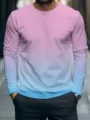 Close-up view of men's pink and blue gradient long sleeve t-shirt, casual street fashion top. - S / Tops / XZ-1688-5086