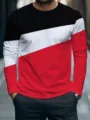 Men's colorblock long sleeve t-shirt detail, stylish geometric contrast streetwear top. - S / XZ-1688-5088