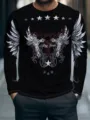 Men's black long sleeve t-shirt with 3d gothic wing and cross graphic streetwear top - S / Tops / XZ-1688-5090