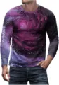 Men's long sleeve T-shirt with vibrant purple 3D galaxy print, casual streetwear top for men. - S / XZ-1688-5091