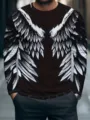 Men's long sleeve T-shirt in black with striking 3D wing print streetwear style top. - S / Tops / XZ-1688-5093