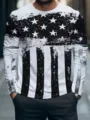 Men's casual loose long sleeve t-shirt featuring trendy black and white star print street style. - S / Tops / XZ-1688-5094
