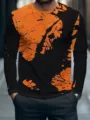 Men's black and orange abstract 3D print long sleeve crewneck t-shirt street style. - S / Tops / XZ-1688-5095