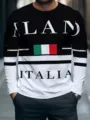Men's Casual Long Sleeve T-Shirt Black White Colorblock Italian Print Streetwear Top - S / Tops / XZ-1688-5098