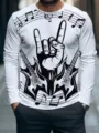 Men's Fashion Casual White Long-Sleeve T-Shirt with Rock Guitar Print Streetwear Top - S / Tops / XZ-1688-5102