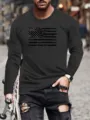Men's long sleeve t-shirt casual streetwear vintage flag print black top comfortable fashion - S / Tops / XZ-1688-5104