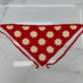 Handmade crochet knit hair band triangular headscarf with cute daisy pattern for women. - One Size / Red Flower