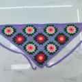 Handmade crochet floral triangle bandana, purple knit headscarf hair accessory for women. - One Size / Purple Granny Square