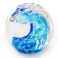 Handcrafted glass wave paperweight in blue sphere design for home decor and tabletop display. - 6cm / Blue Two-Tone