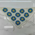 Crochet floral triangle bandana detail, handmade look knit hair scarf and fashion accessory. - One Size / Blue Flower