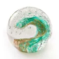 Handcrafted glass wave ball paperweight with stunning green and gold interior for elegant home decor. - 6cm / Green Goldstone