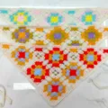 Handmade style crochet knit triangular scarf retro colorful granny square bandana hair accessory - One Size / Blue and Yellow Plaid