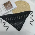 Black crochet hair scarf handmade style knitted triangle bandana headwrap boho accessory - One Size / Black Bandana