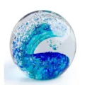 Handmade blue glass wave paperweight crystal ball decorative ornament for home desktop decor - 6cm / Blue Tri-Color