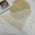 Vintage crochet lace hair scarf knit floral bandana aesthetic head wrap cream back - One Size / Apricot Square