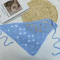 Blue crochet hair bandana, handmade style knit headscarf, stylish hollow out triangle hair accessory. - One Size / Blue Square
