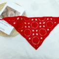 Red crochet triangular scarf detail, hollow knit hair bandana and fashionable accessory. - One Size / Red Large Round