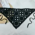 Detailed view of black crochet triangle scarf, hollow knit hair band fashion accessory. - One Size / Black Large Round