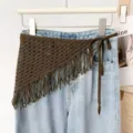 Handmade crochet triangle scarf waist wrap knitted fringe hip scarf fashion accessory - One Size / Coffee Fringe