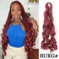 Lange bourgogne rode krullende haarextensions synthetische franse golven haardeel variant - BURG# Bordeauxtrood
