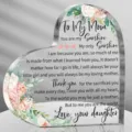 Plaque Coeur Acrylique Cadeau Fête des Mères Ornement de Table Joli Souvenir pour Maman - Aquarelle Florale Fête des Mères (SS055) / 10x10x10mm Épaisseur
