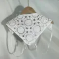 White crochet triangle scarf, handmade style knitted hair band and stylish head wrap accessory. - One Size / White Large Round
