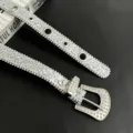 Ceinture punk strass argentée Y2K avec œillets métalliques et boucle brillante femme. - 107cm / Ceinture Argentée