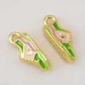 Gold enamel sneaker shoe charms pendants for DIY jewelry making necklace accessories - Double Sided Enamel Sneaker (DZ5199) / 7x17.6mm / KC Gold Green Pink